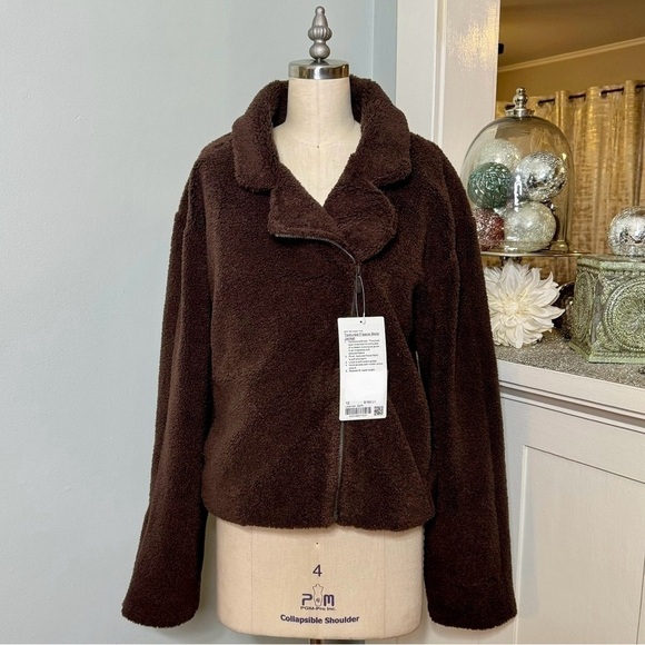 Lululemon Textured Fleece Collared Jacket Winter Teddy Coat Espresso Brown NWT - Picture 6 of 12